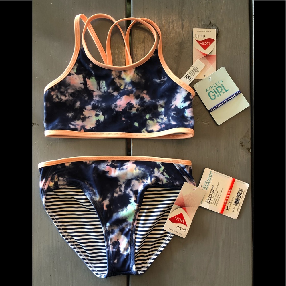 Athleta Girls NWT Tie Dye REVERSIBLE Bikini 8/10